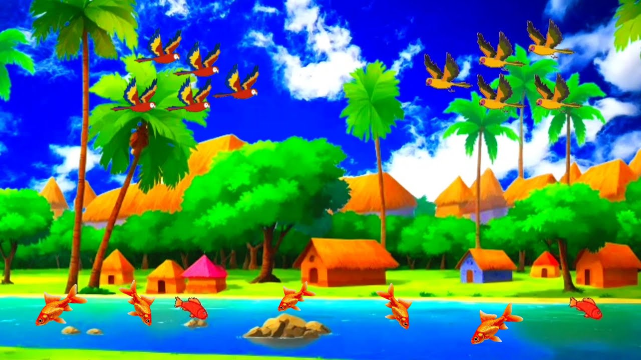 Copyright Free Village Cartoon Background|Village River Background|Cartoon Background Kaise Banaye|
