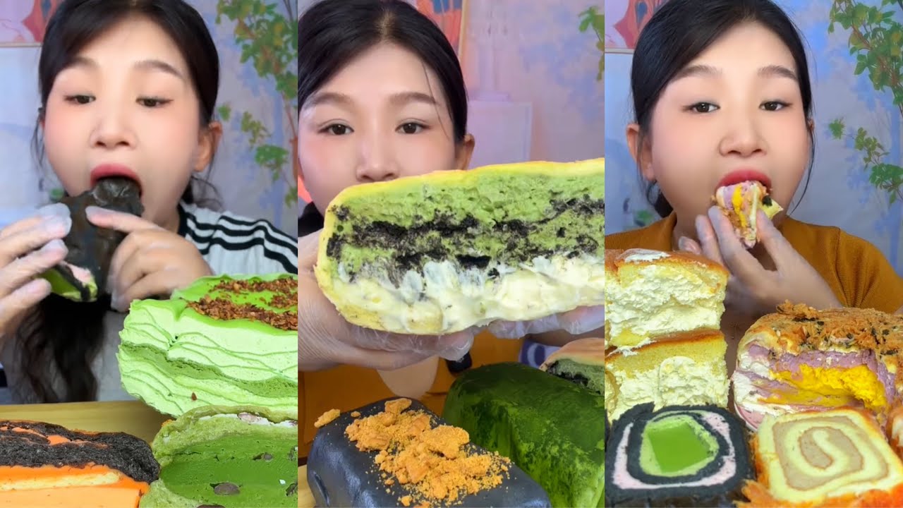 asmr mukbang – green tea dessert eating | matcha cake, crunchy pastry & soft eating sounds
