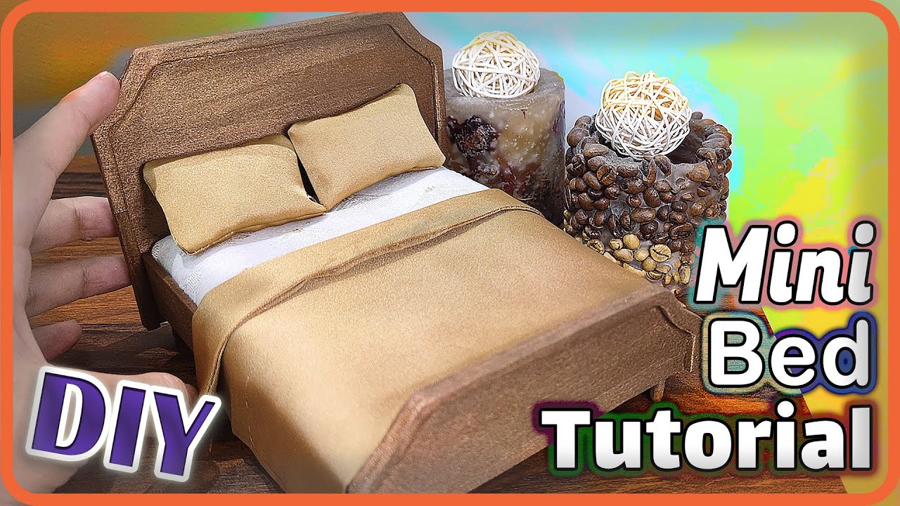DIY Miniature Bed Frame with Mattress & Pillows | Make A Tiny Bed Frame And Mattress For Your Dolls
