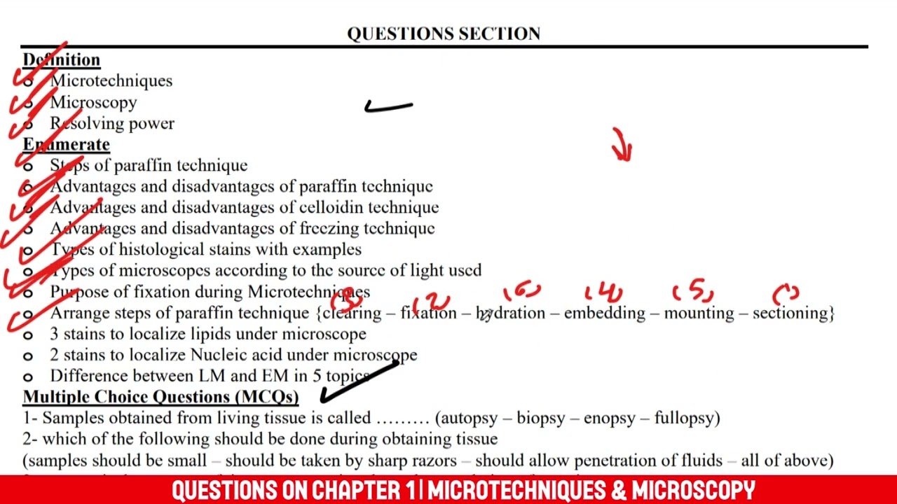 Questions  on chapter | Micro technique and microscopy | General Histology