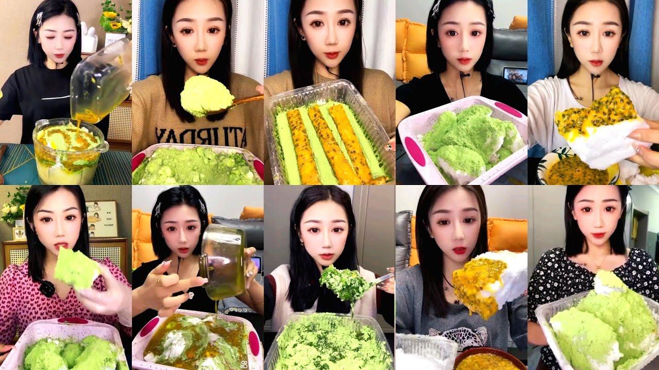 PASSION FRUIT, STICKY MATCHA , MIX MATCHA AND MILK POWDER SHAVED ICE EATING ASMR ❤️🤍💚