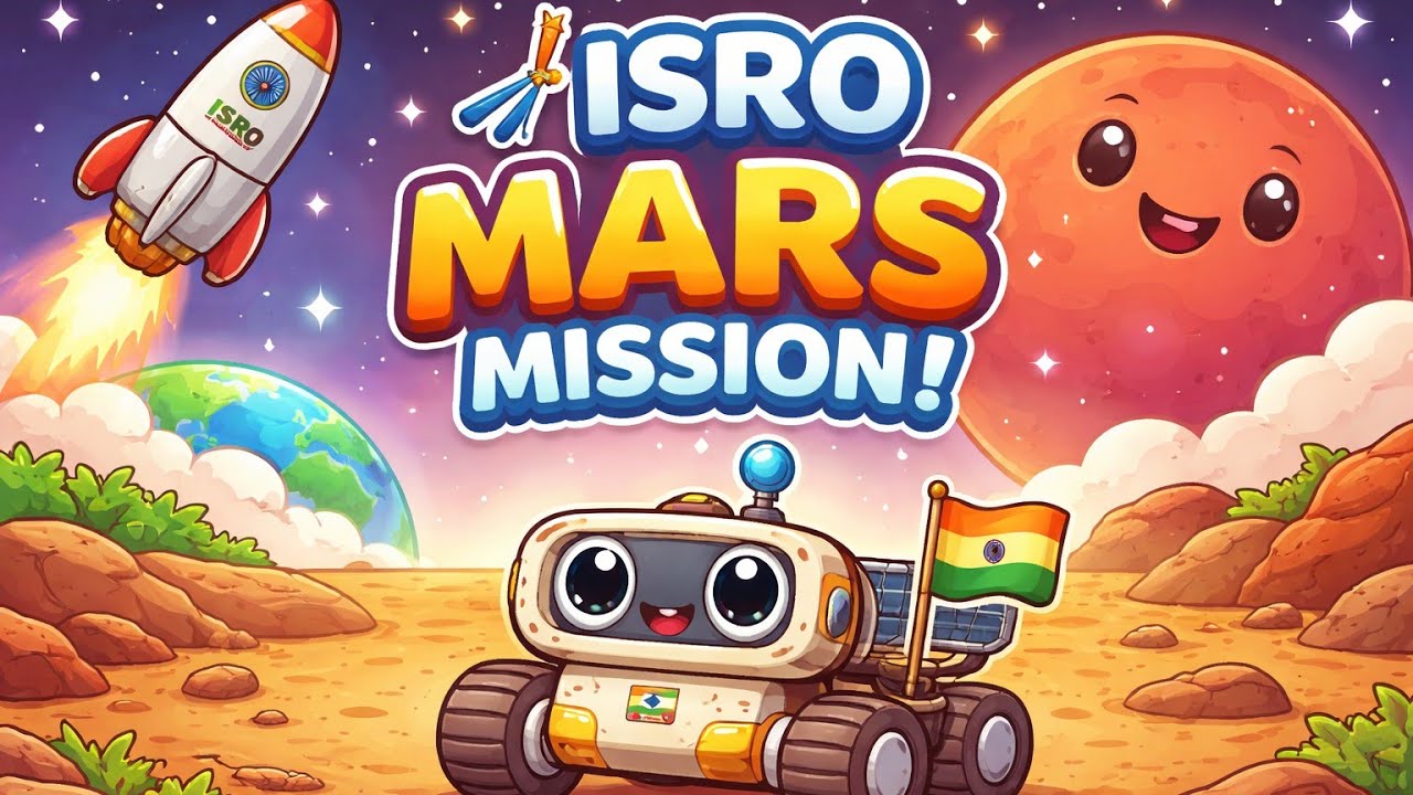 ISRO Mars Mission for Kids 🚀🤖 | Cute Cartoon Rover | Kids educational video.