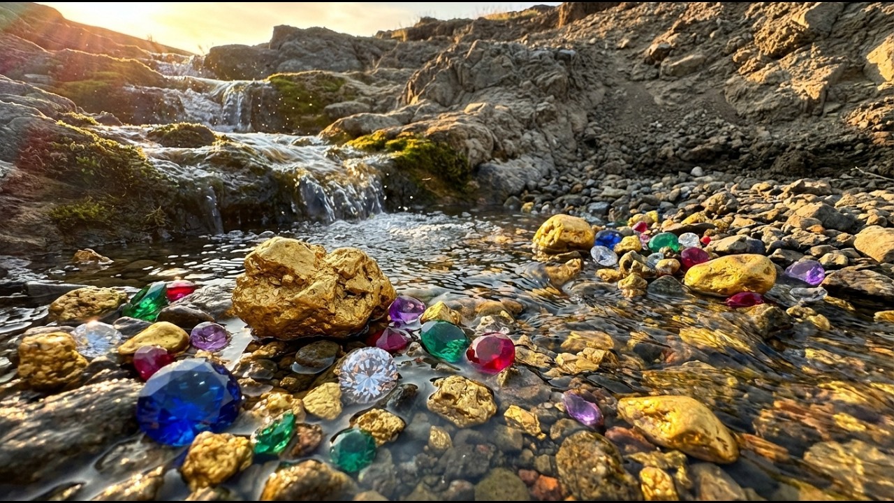 Treasure Found in a Mountain Stream  Gold Nuggets & Rare Gems Everywhere!