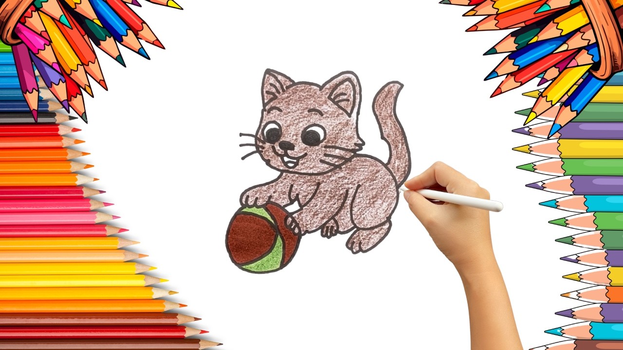 How To Draw cute Cat Drawing, Painting & Coloring For Kids and Toddlers_ Child Art 🐋🌈🎨