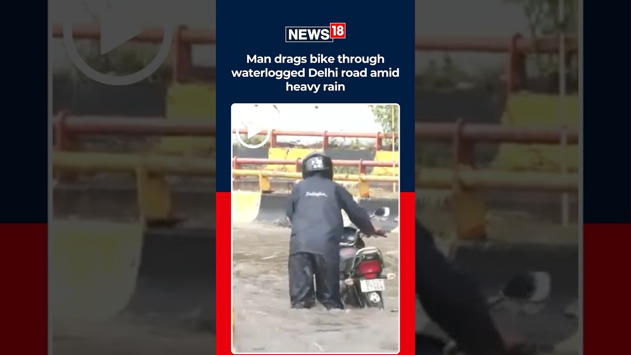 Delhi Rains: Man Drags Bike Through Waterlogged Road As Heavy Showers Bring City To Standstill