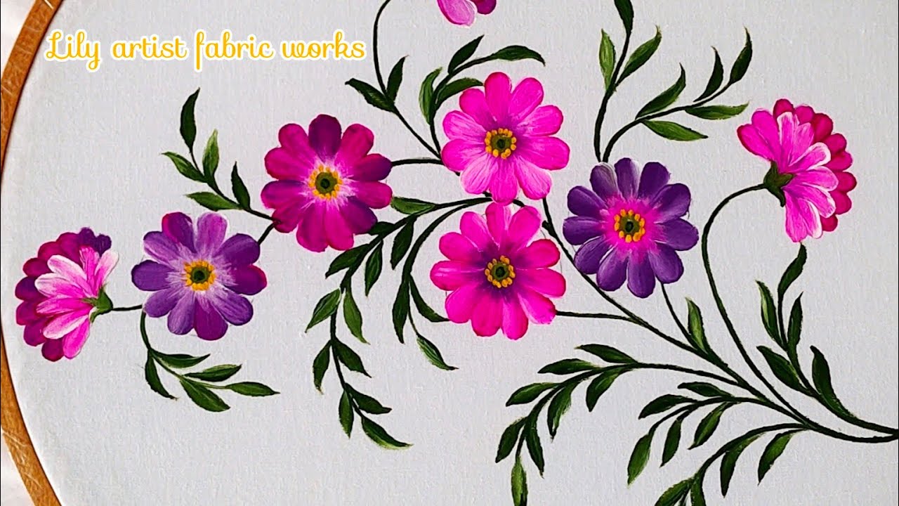 Purple Flower ki kapde per painting | small flower painting on cloth | flower painting
