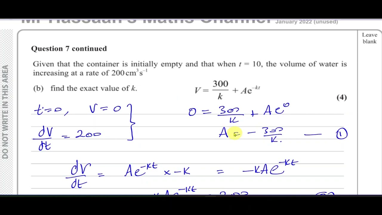 WMA14/01, IAL, (Edexcel), P4, January 2022, (unused), Q7, Solving Differential Equations