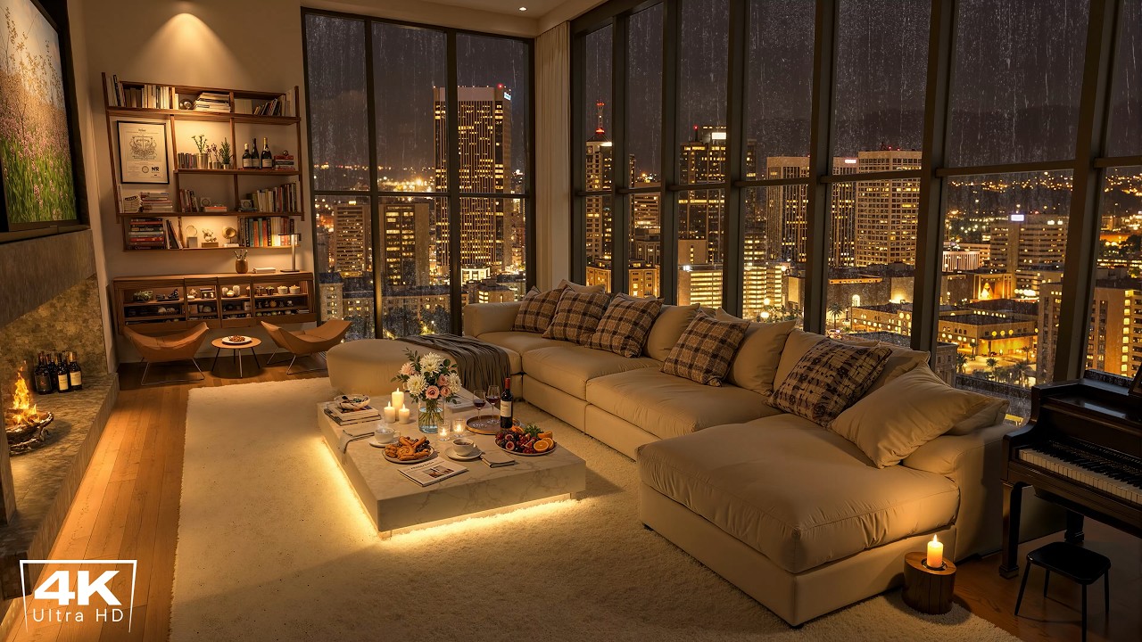 Cozy Apartment on Rainy Night 🌧️ Smooth Jazz Instrumental Music for Relax & Chill