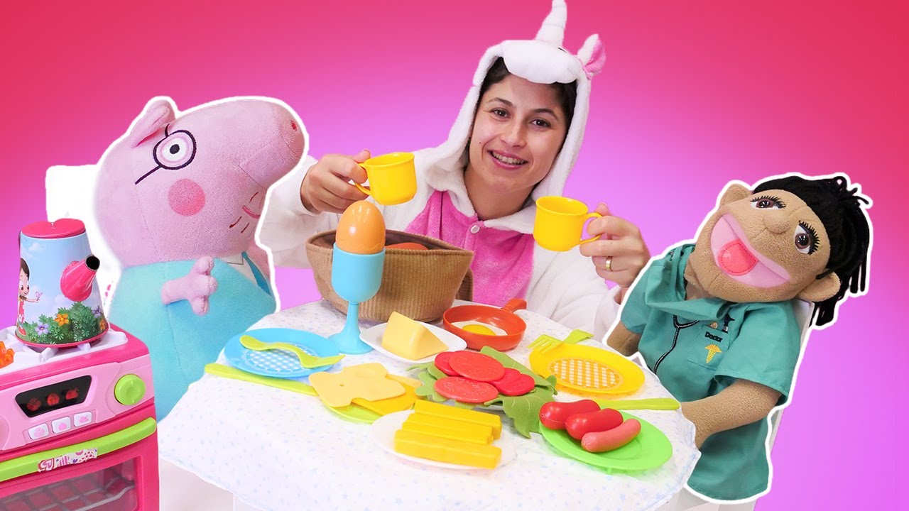 Peppa Pig Unicorn Kafesinde kahvaltı ediyor. Ayşe ile yemek yapma videosu. Eğitici video