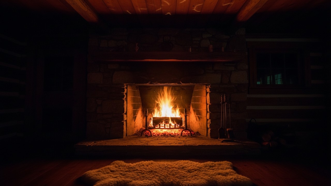 Dark Fireplace Ambience 🌙 Soft Piano & Crackling Fire for Deep Sleep