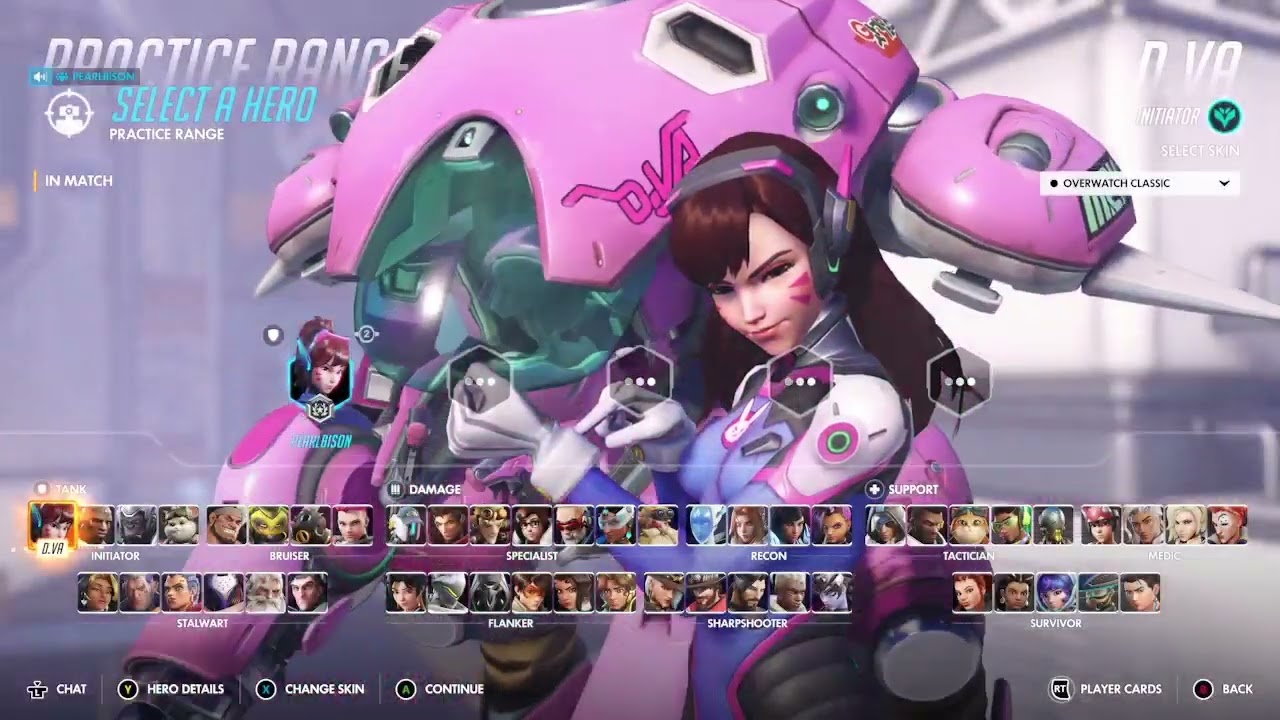 Looking at Overwatch's characters and playing some matches.