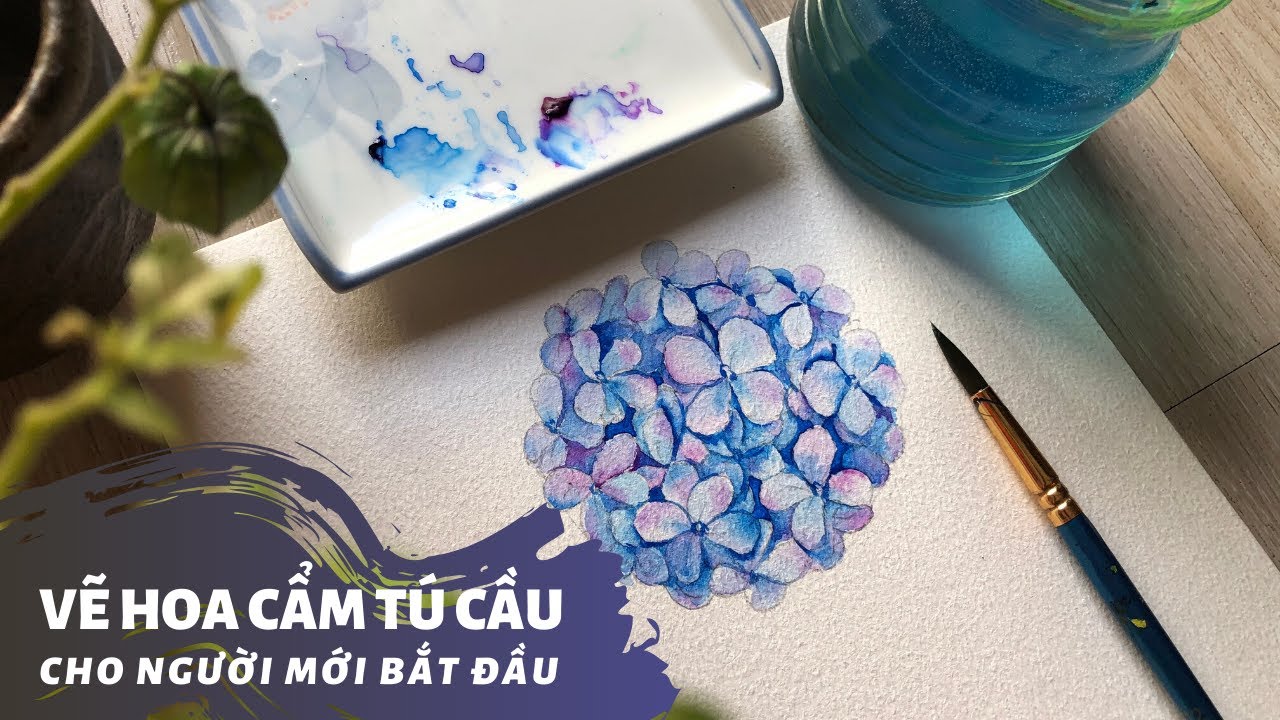 Vẽ cơ bản 2.2: Vẽ hoa cẩm tú cầu, đơn giản cho người mới học - hydrangeas painting by watercolor.