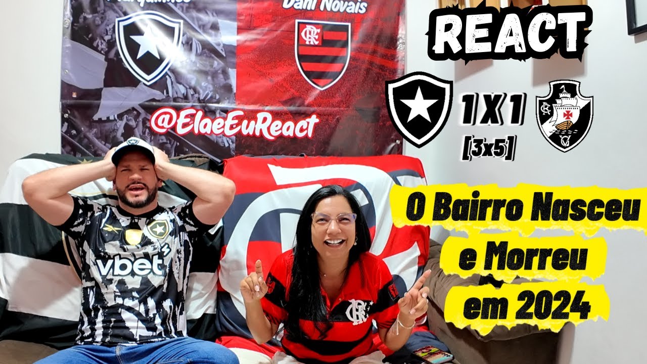 React Botafogo1[3-5]1Vasco, nós pênaltis o Vasco se classifica para as semifinais da Copa do Brasil.