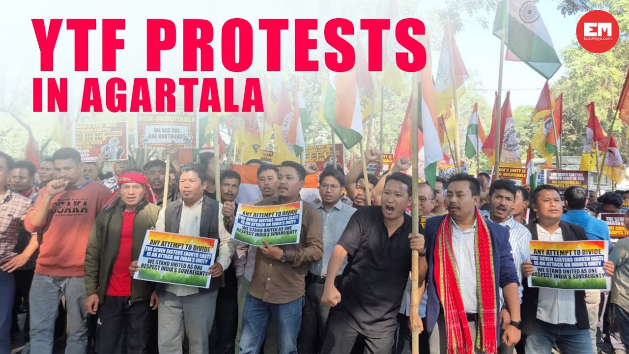 Youth wing of TIPRA Motha stage protest in Agartala, slams Bangladesh leader’s statement