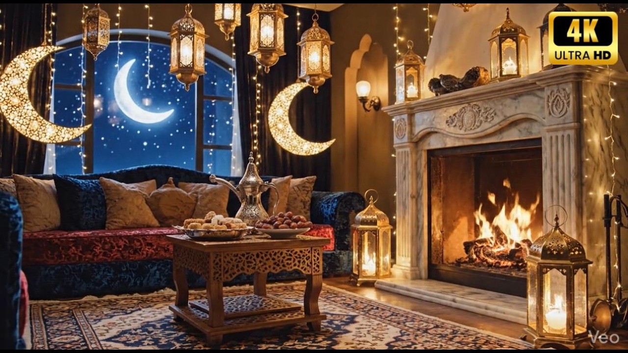 Eid Al-Fitr Cozy Fireplace 🌙 أجواء عيد الفطر الدافئة | Ramadan Lanterns & Relaxing Ambience