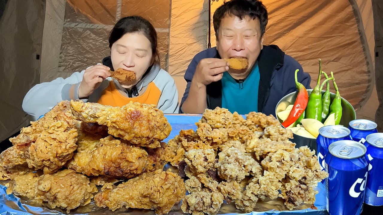 튀기는 소리부터 맛있는 겉바속촉 치킨 닭다리 먹방 (feat.닭똥집)