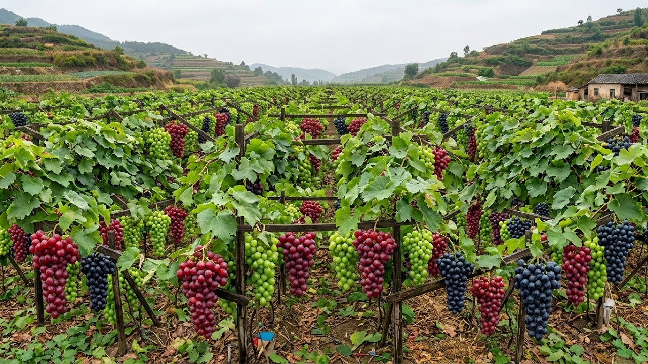 Close-up Chinese Grape Vineyard 🍇 Satisfying Harvest ASMR | Ancient Vineyard 4K