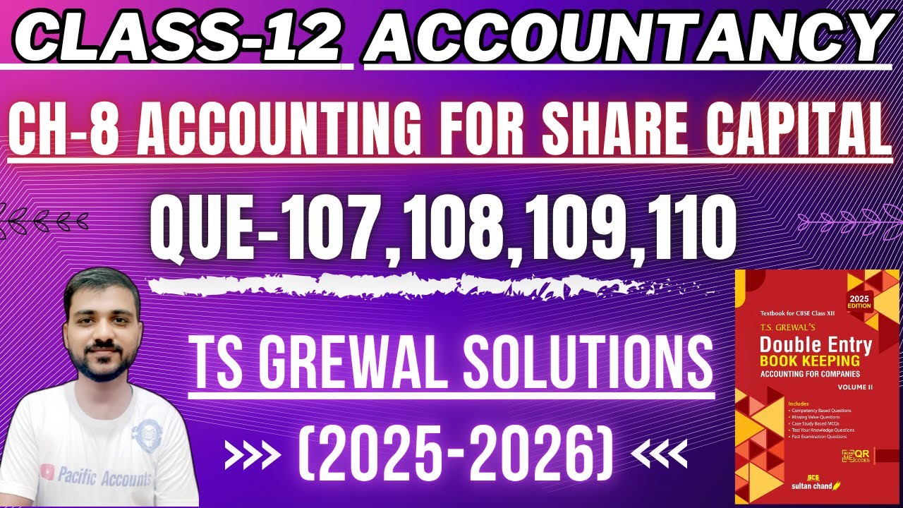 CH 8 ACCOUNTING FOR SHARE CAPITAL | CLASS 12 ACCOUNTS | TS GREWAL | Q-107,108,109,110 | FORFEITURE