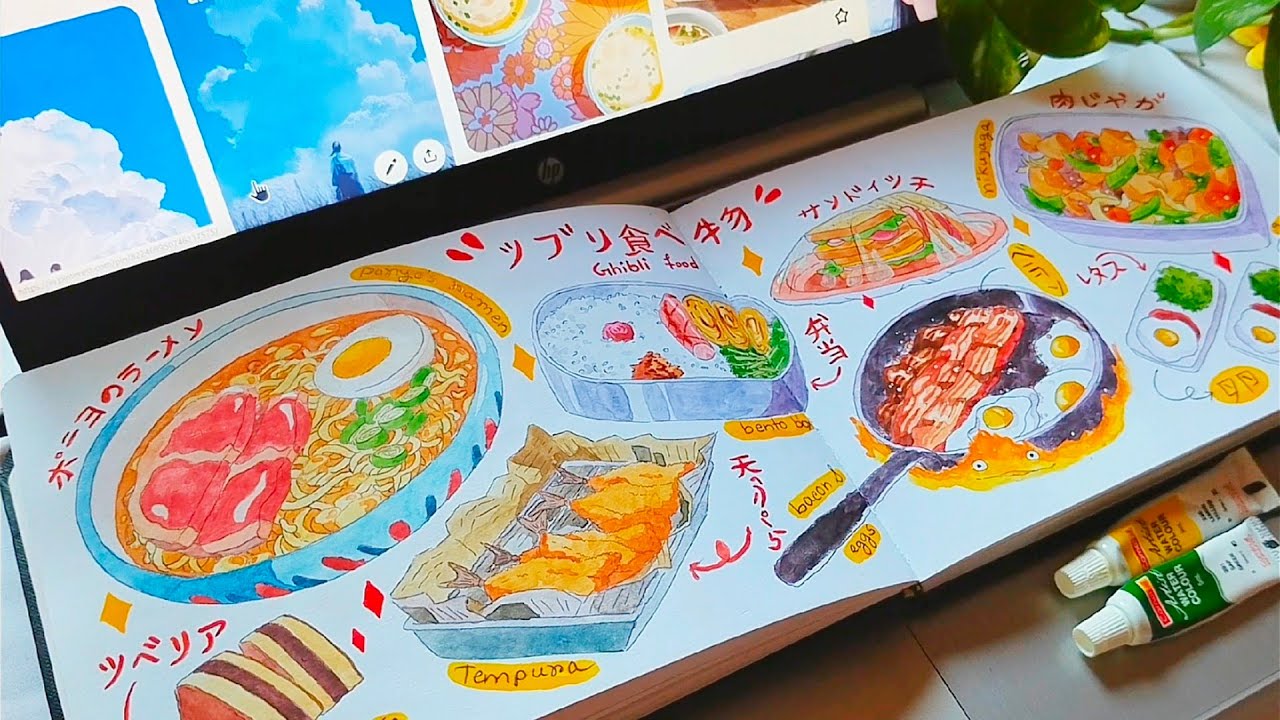 🍚🍣 ghibli food painting with watercolour and gouache 🍜🍤 #foodart #foodillustration #animefood