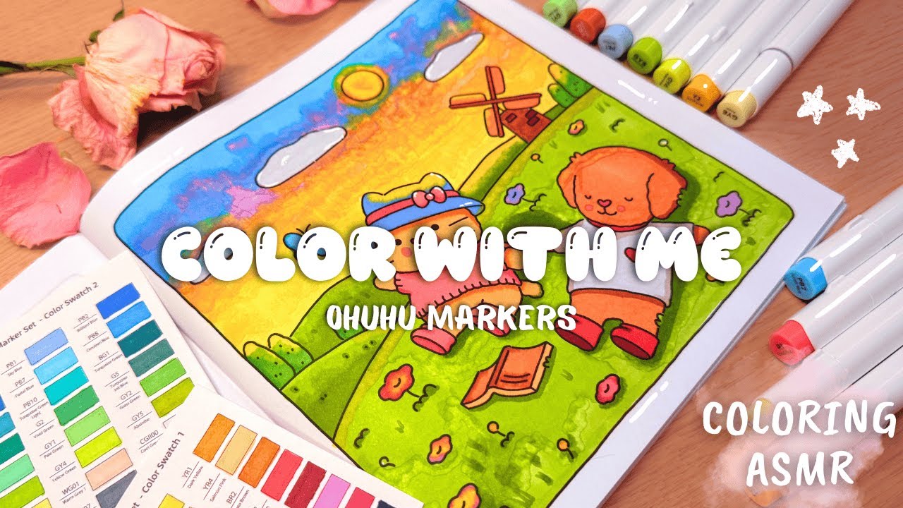 Color with me ASMR 💌🍫 Fuzzy Hygge | Vivi Tinta | Ohuhu Markers