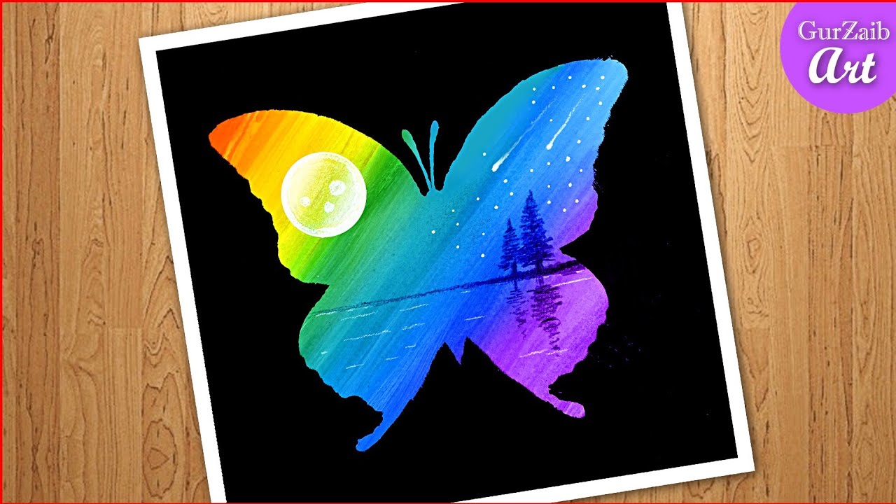 Easy double exposure painting of butterfly / with poster colors / step by step - Art Therapy