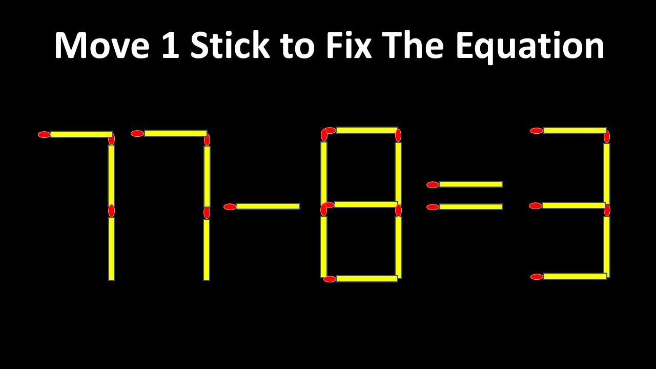 Move only 1 stick to make the equation correct | Matchstick Puzzle 77-8=3 #simplylogical #braintest