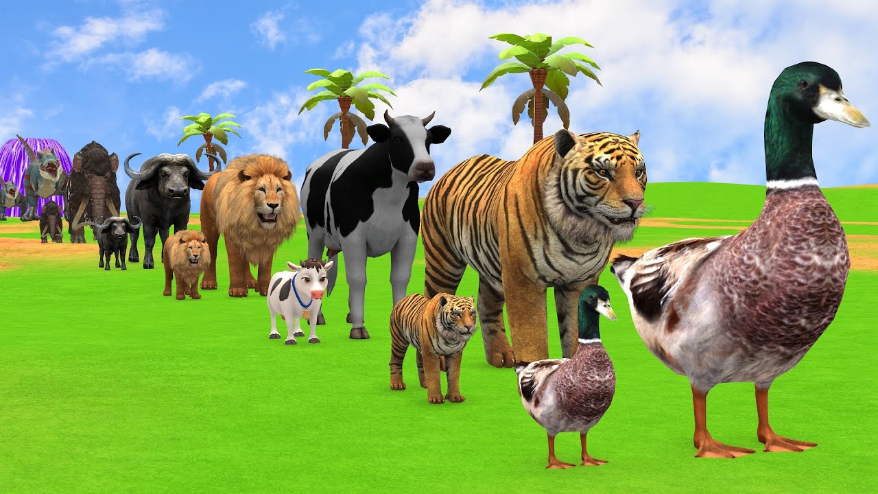 Long Slide Game with Cow Elephant Gorilla Hippopotamus Tiger 3d Animal Game Funny 3d Animals