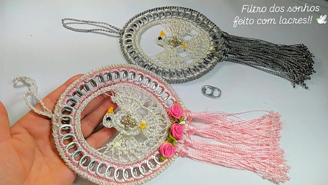 FILTRO DOS SONHOS POMBINHO DA PAZ, EM CROCHÊ!! RECICLANDO LACRES DE LATINHA♻️ 🕊️🕊️