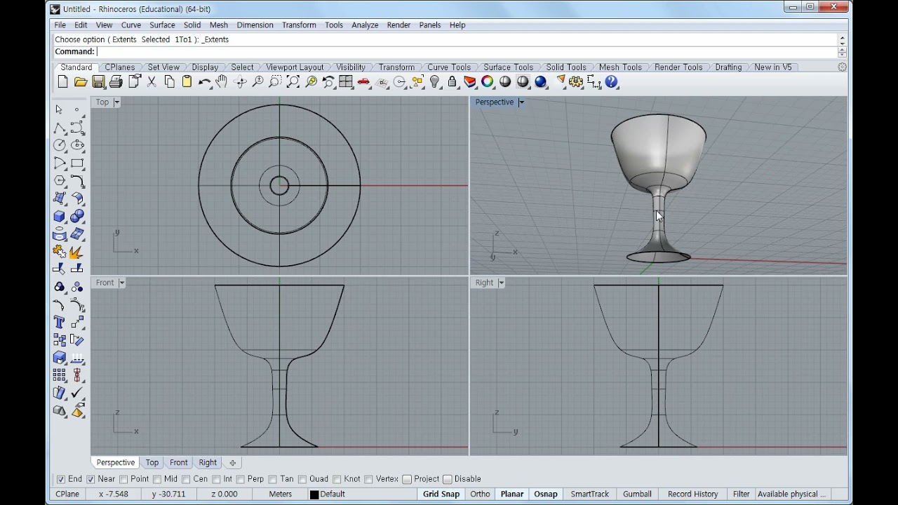 Rhino 3D 강좌 - 83. Revolve와 Rail Revolve