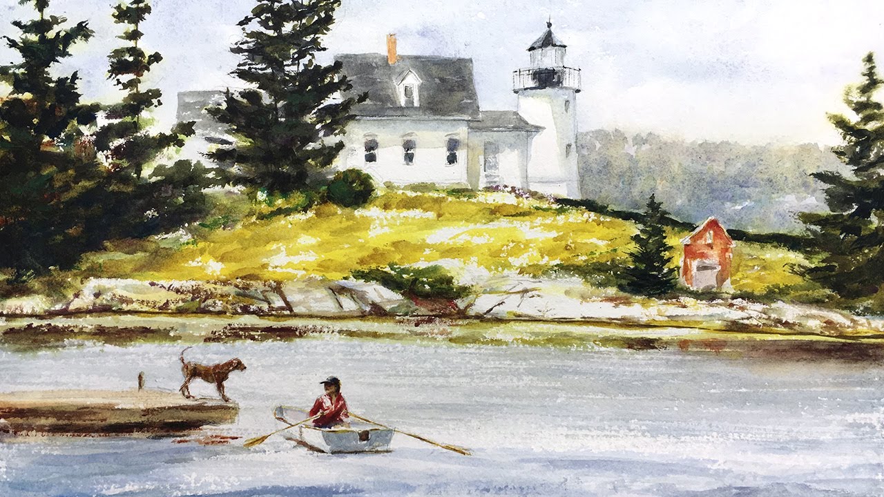 Watercolor Painting Tutorial, Maine Lighthouse