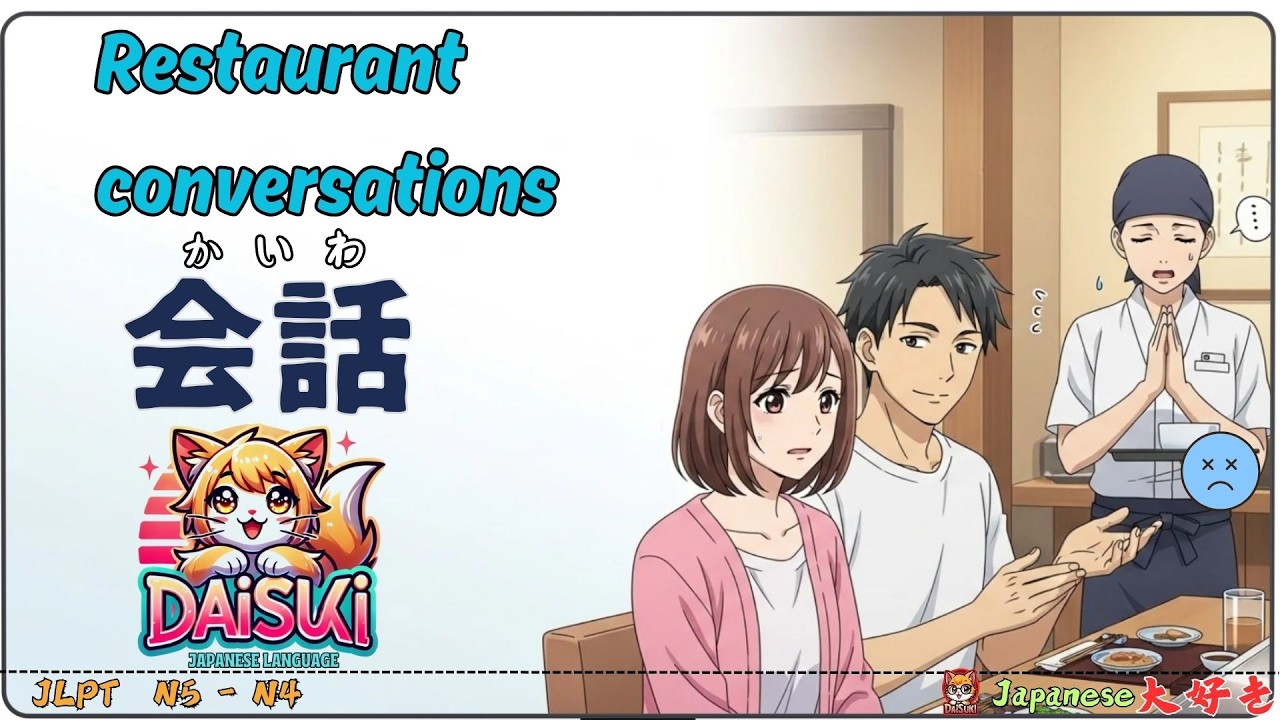 【JLPT N5–N4】レストラン会話 Learn Easy Japanese! Reservation, Ordering, Paying, Problem Solving