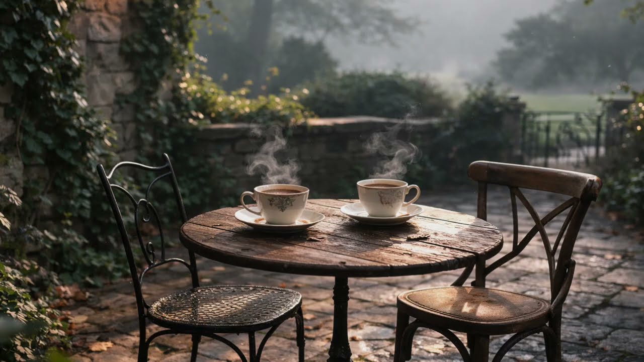 Rainy Stone Patio Café | Soft Piano & Cello for Reading, Journaling, Sleepy Mornings