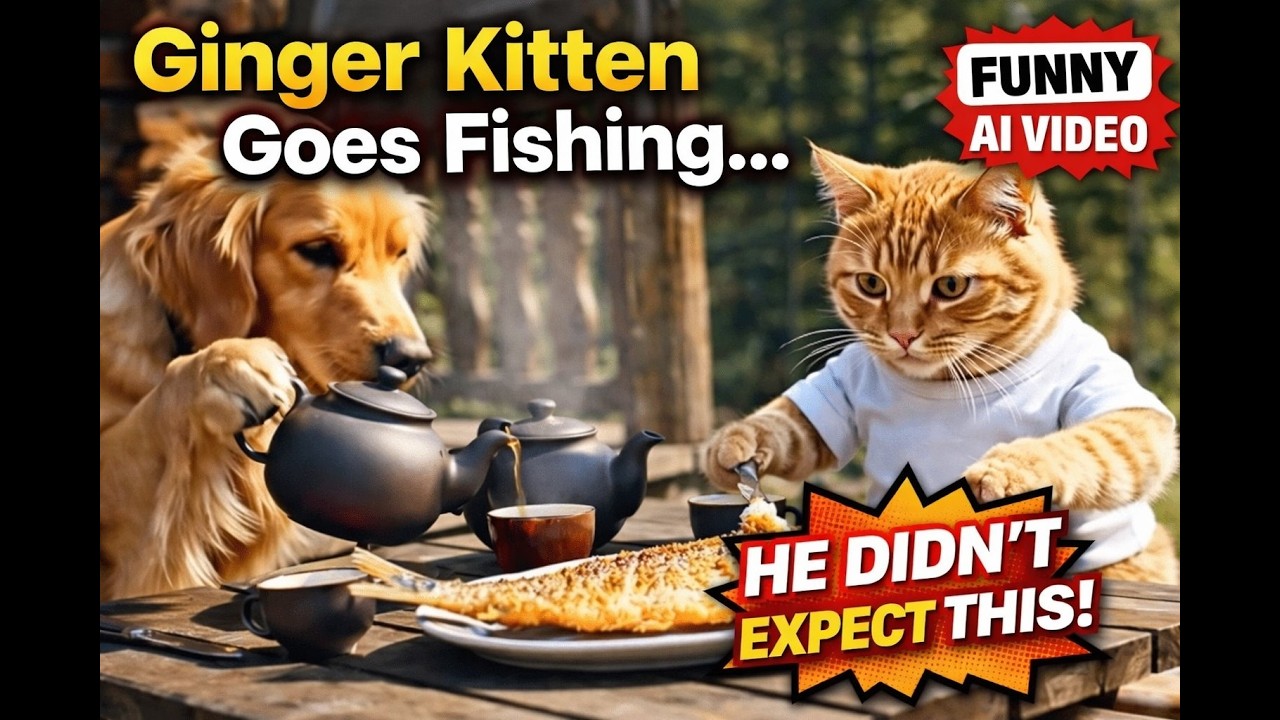 Ai video | ginger kitten goes fishing, but this cute kitten didn’t expect! 🎣🐱