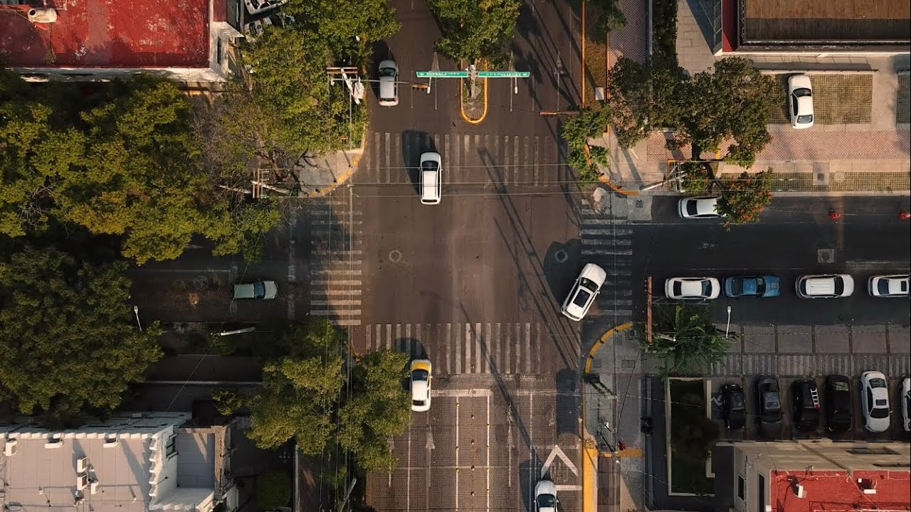 Crossroads Traffic Aerial View - Static Drone | Free Stock Video - No Copyright