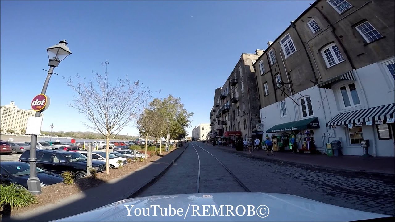 Driving Historic River Street, Savannah, Georgia