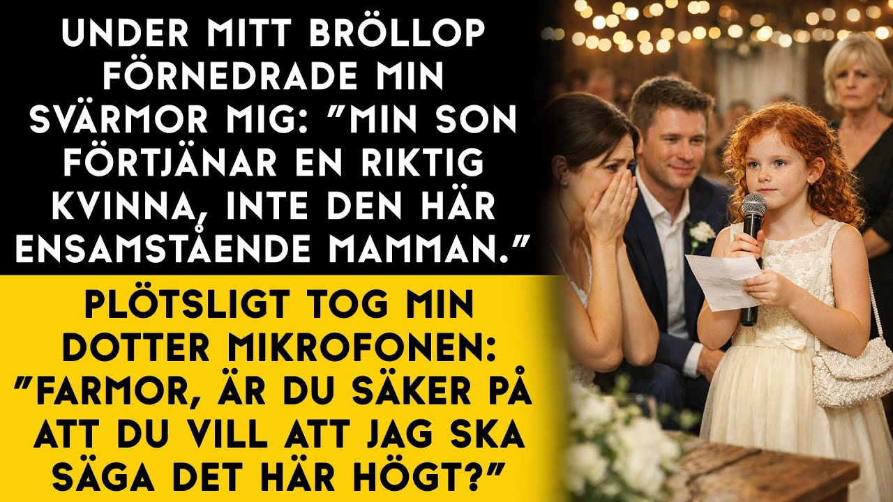 Min svärmor förnedrade mig på mitt eget bröllop… tills min 8-åriga dotter tog mikrofonen