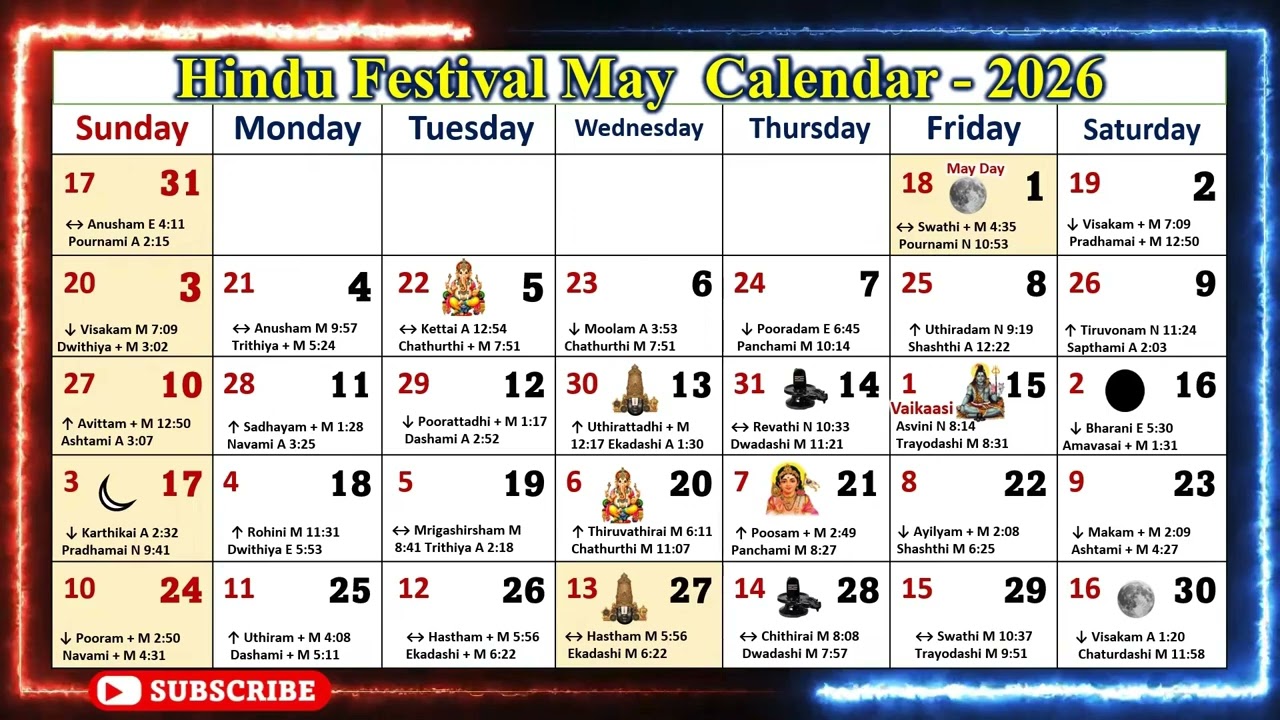 Tamil Monthly Calendar May 2026 | Puthandu & Akshaya Tritiya Dates You Must Know |Calendar 365|