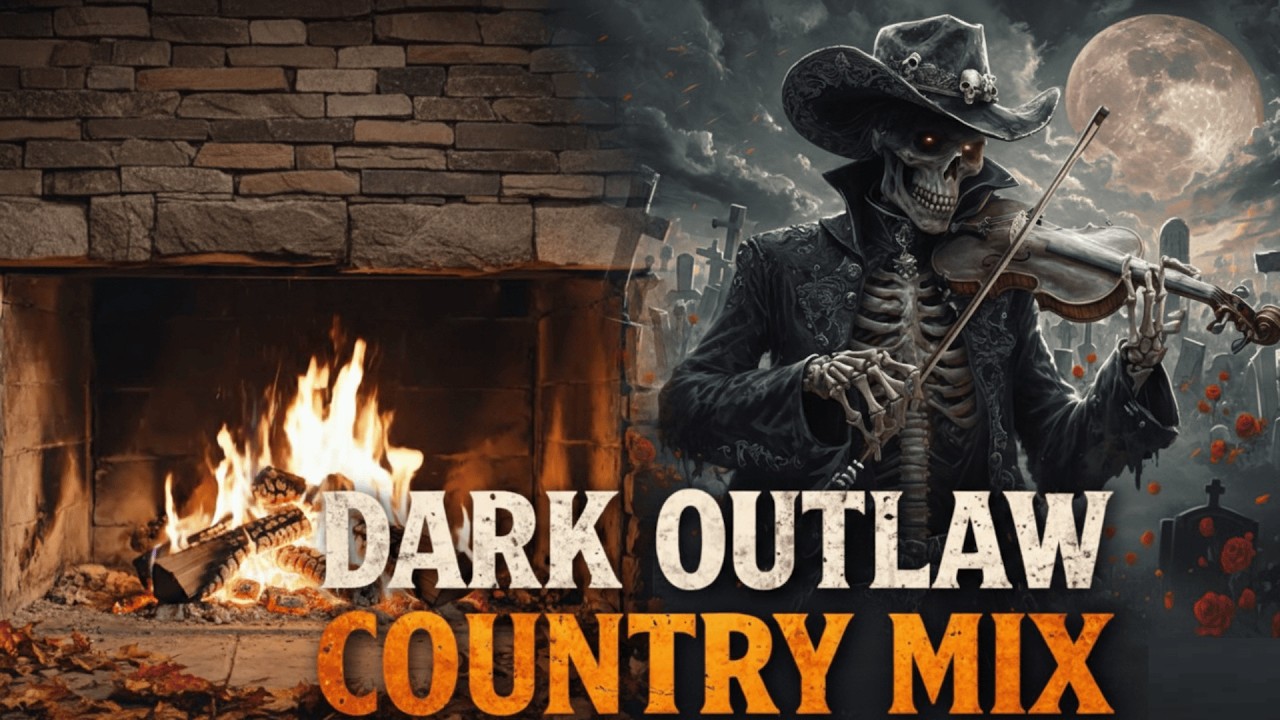 Cozy Winter Fireplace with Crackling Sounds 🔥 Dark Outlaw Country Mix (3+ Hour Stream)