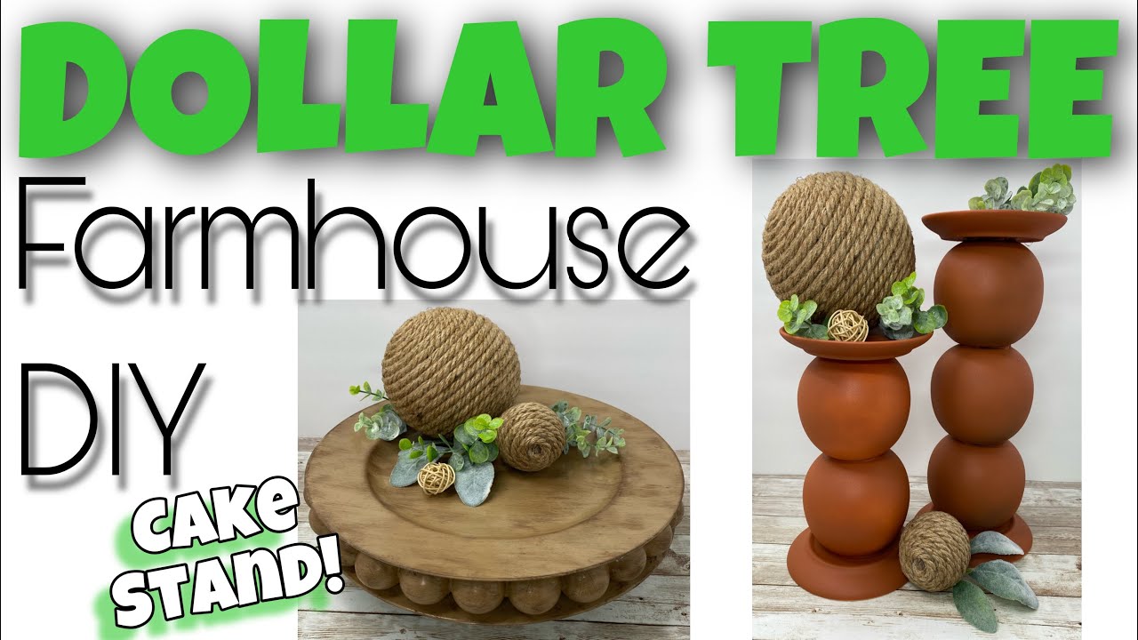 Modern Farmhouse Dollar Tree DIY Tutorial Wood Bead Cake Stand & Candle Holder Boho Ball Terra Cotta