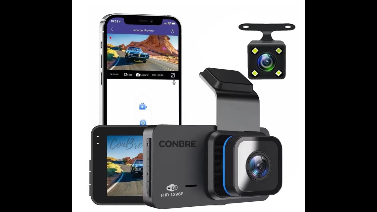 Conbre Blackbox Pro Dash Camera Pro WiFi Dual Channel Full HD 1080P Front & 720P Rear | WiFi Hotspot