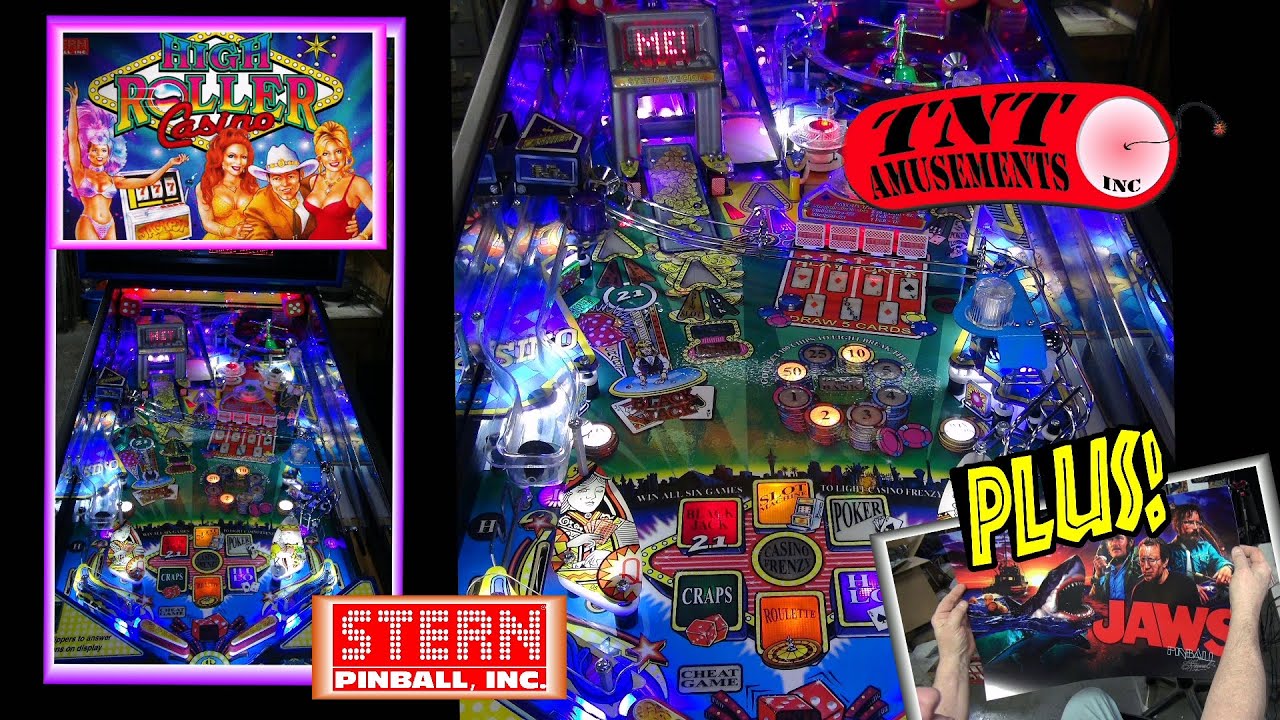 #1638 Stern HIGH ROLLER CASINO & Gottlieb GENESIS Pinball Machines & new JAWS Pinball?TNT Amusements