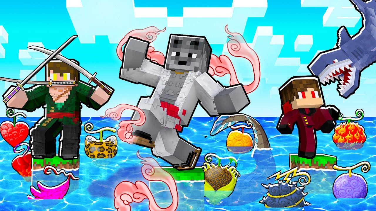 APENAS um BLOCO de ONE PIECE na ÁGUA com DEVIL FRUITS LENDÁRIAS no MINECRAFT