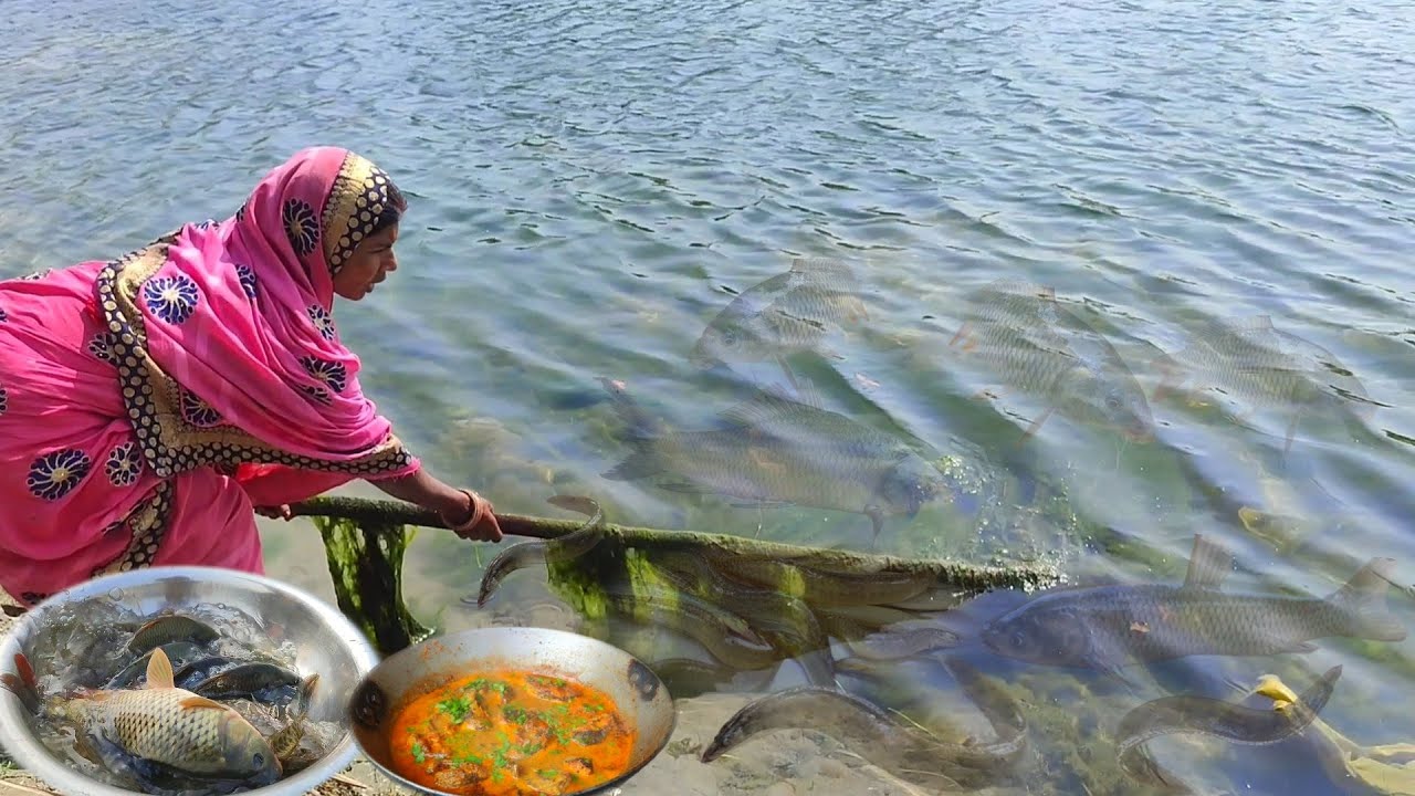 amazing catching fish with hand in river| big fish catching videos,in village by river,fish catching