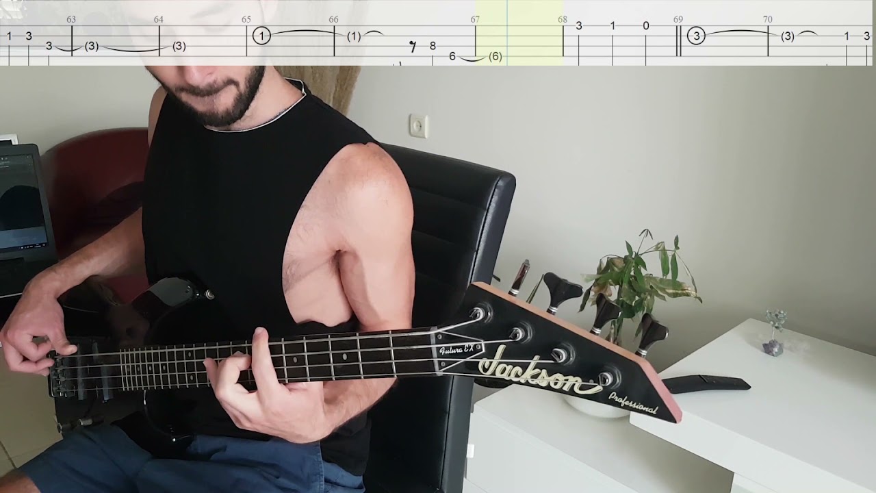 The Weekend - Blinding Lights Bass Cover with TABS on screen