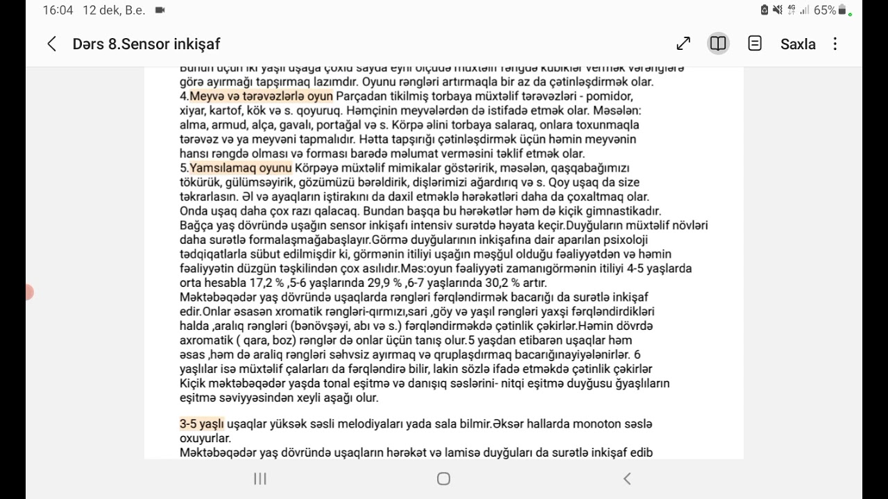 DƏSTƏK 17.   Sensor bacarıqların inkişafı.A.Aysun