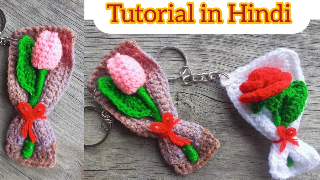 🌷 Mini Tulip Bouquet Keychain Tutorial in Hindi | Crochet for Beginners