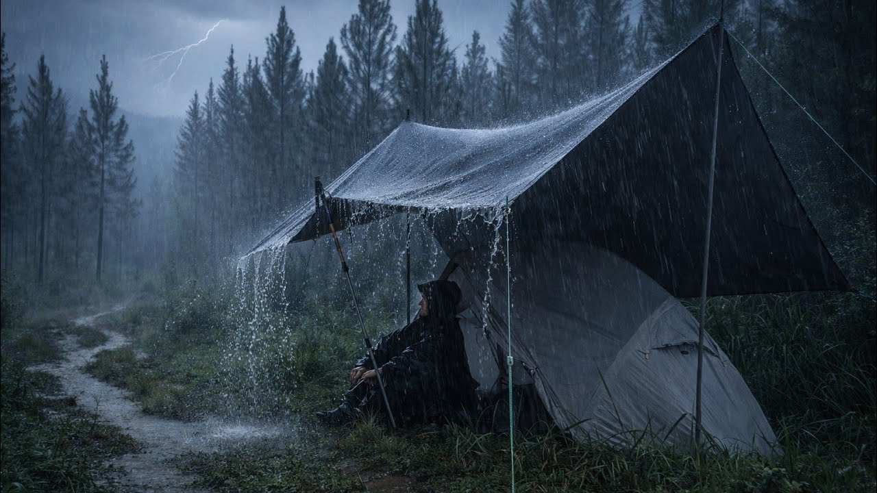 CAMPING IN SUPER THE RAIN | Relaxing in a Warm Tent with the Sound of Rain on the Tent Roof 