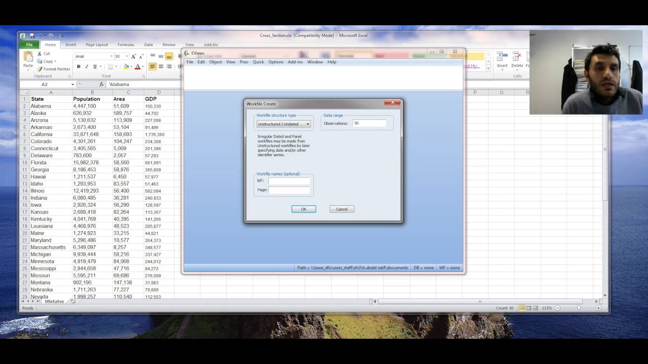 Create Workfile in EViews كيف تخلق ملف جديد في برنامج أفيوز