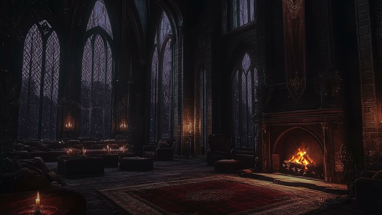 The Secret Council Chamber – Dark Gothic Rain & Fireplace for Focus