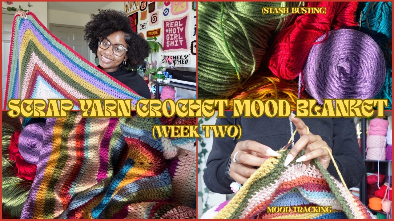 Вязаное одеяло для создания нужного настроения с использованием остатков пряжи (вторая неделя) #в...